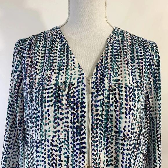 Apt 9 Polka Dot Blouse Zip Front Tunic Work Chic Small White Multicolor - Picture 4 of 9